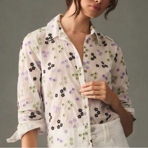 Anthropologie Maeve Embroidered Floral 
Button-down  Blouse - XL - NWT